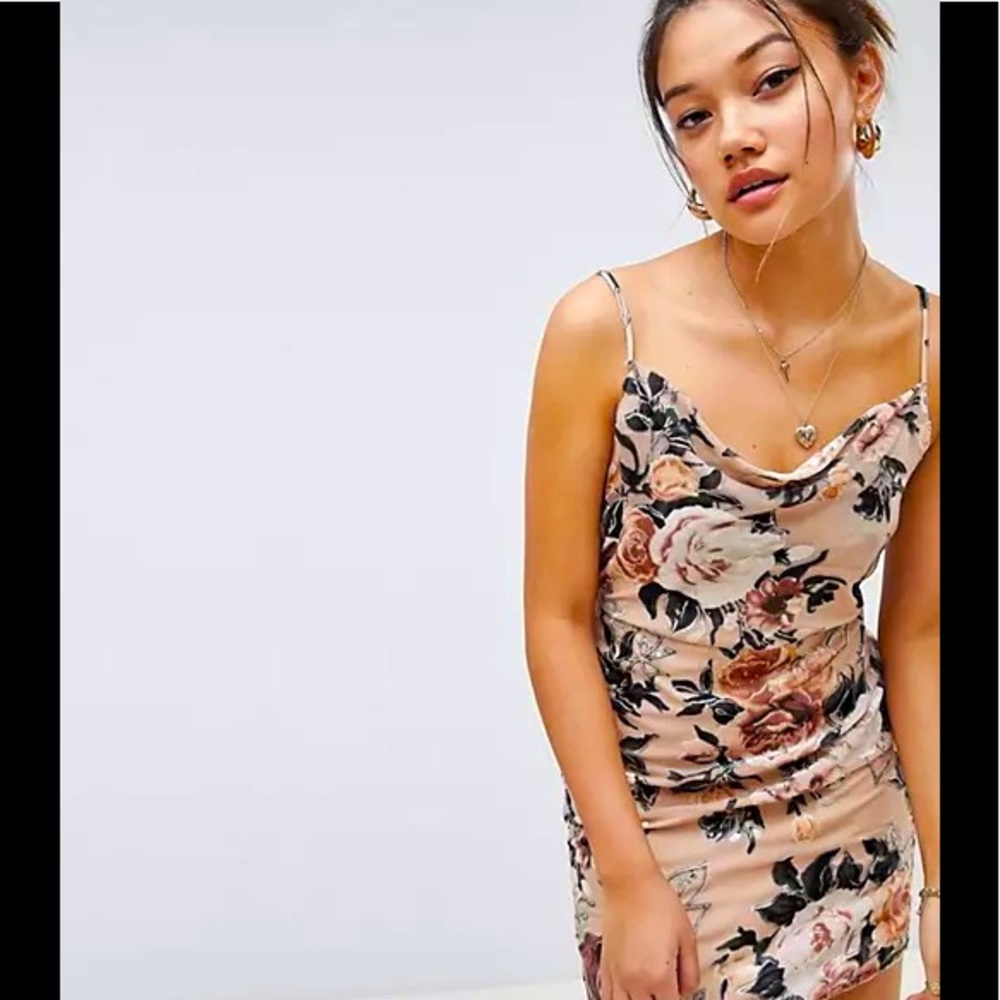 Honey Punch velvet burnout cowl front mini dress